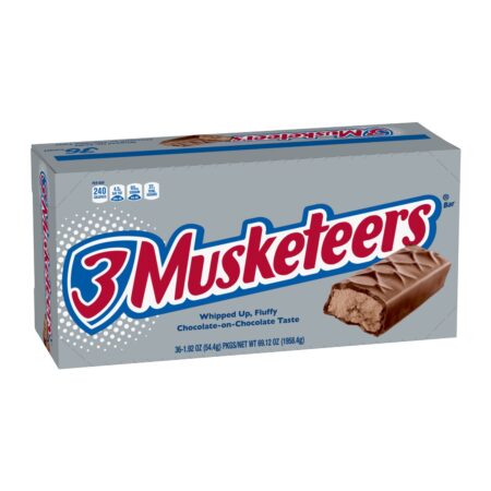 3 MUSKETEERS Candy Milk Chocolate Bars, Full Size, 1.92 oz Bar, Pack of 36