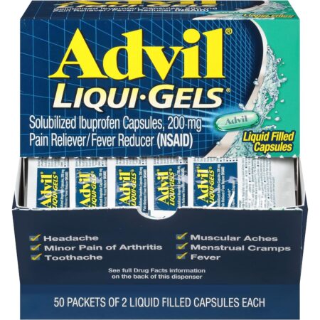 Advil Liqui-Gels Pain Reliever and Fever Reducer 200mg, 0.03 Oz each, 50 Packets of 2 Liquid Filled Capsules