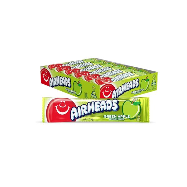 Airheads Candy, Green Apple Flavor, Individually Wrapped Full Size Bars, 0.55 Oz Each, Pack of 36