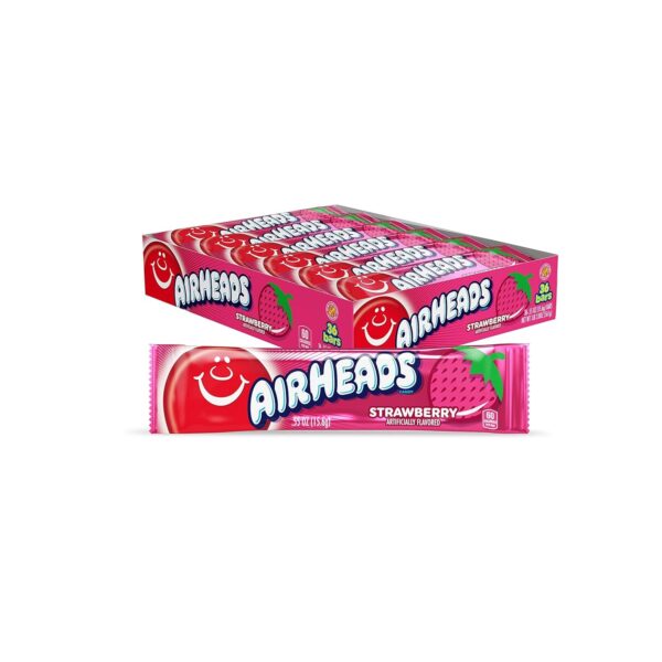 Airheads Candy, Strawberry Flavor, Individually Wrapped Full Size Bars, 0.55 Oz Each, Pack of 36