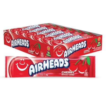 Airheads Candy, Cherry Flavor, Individually Wrapped Full Size Bars, 0.55 Oz Each, Pack of 36