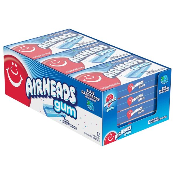 Airheads Candy, Chewing Gum, Blue Rasberry Flavor, 1.38 Oz each, 14 Sticks per Pack, Pack of 12