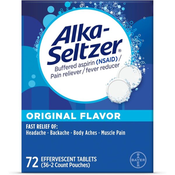 Alka-Seltzer Effervescent Tablets Original Flavor, Fast Multi-Symptom Relief, 0.15 Oz each, 72 Ct