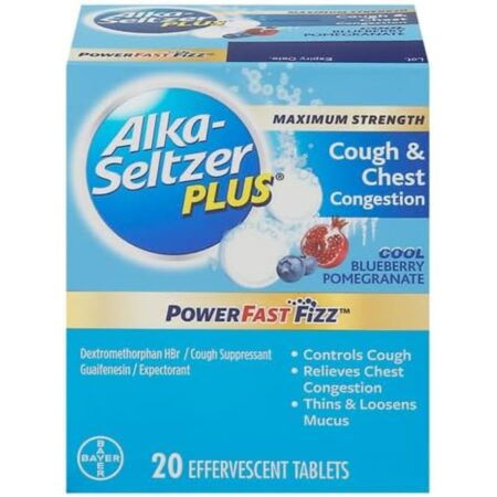 ALKA-SELTZER PLUS Powerfast Fizz, Cough & Chest Congestion Medicine, 1 Pack of 20 Tablets