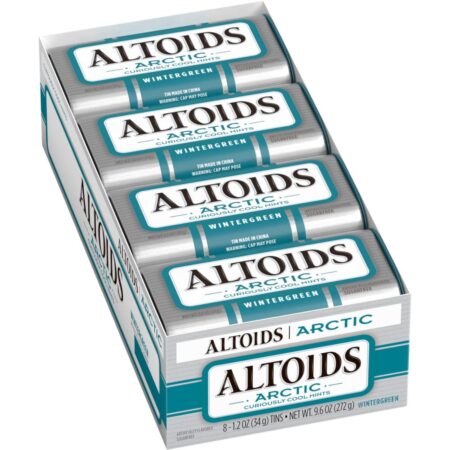 ALTOIDS Arctic Wintergreen Breath Mints Hard Candy, 1.2 oz Tins, Pack of 8