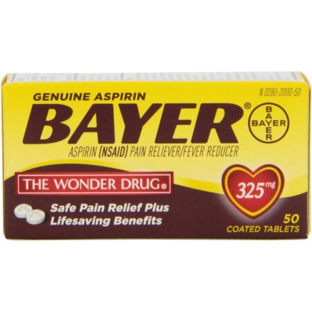 Bayer Aspirin Pain Reliever, 325mg Tablets, 50 pouches of 2 coated caplets