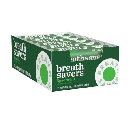 BREATH SAVERS Spearmint Sugar Free Breath Mints Rolls, 0.75 oz each, Pack of 24