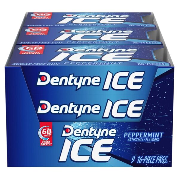 Dentyne Ice Peppermint Sugar Free Gum, Pack of 9