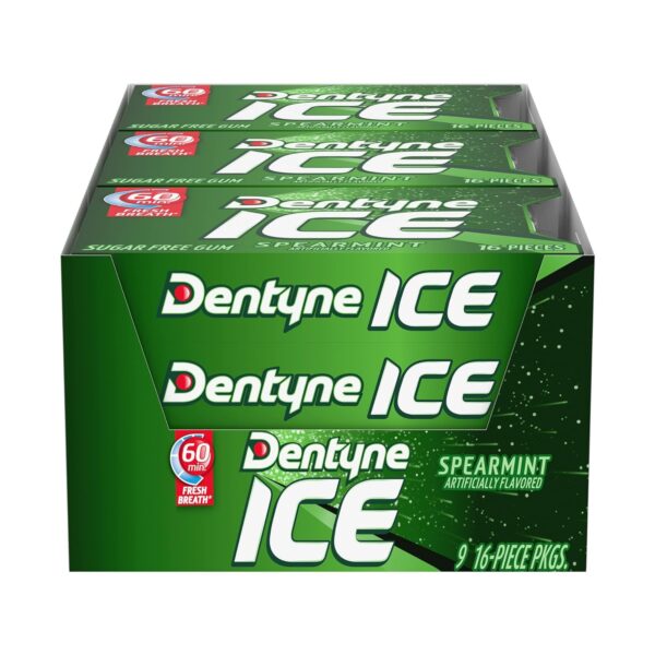 Dentyne Ice Spearmint Sugar Free Gum, Pack of 9