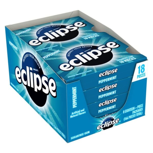 Eclipse Gum Peppermint Sugar Free Gum,18 Count Per Pack, 1.2 Oz each, Pack of 8