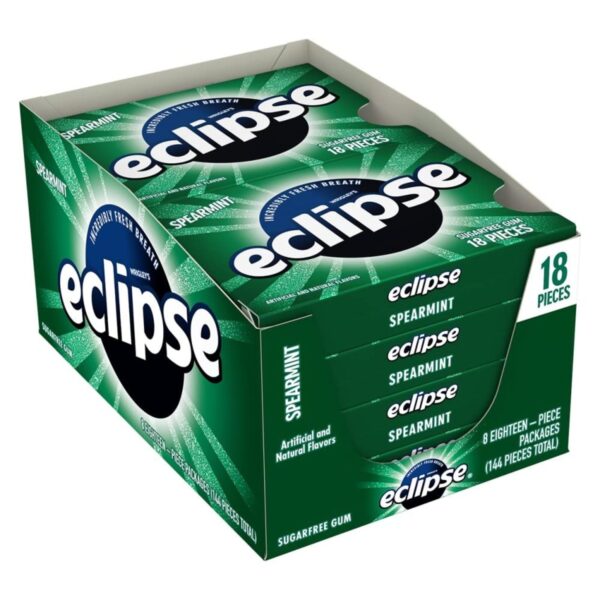 Eclipse Gum Spearmint Sugar Free Gum,18 Count Per Pack, 1.2 Oz each, Pack of 8