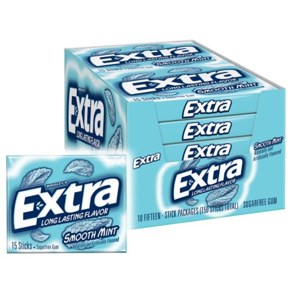 Extra Smooth Mint Sugarfree Gum, 15 Count Per Pack, 0.76 Each, Pack of 10