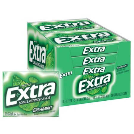 Extra Spearmint Sugarfree Gum, 15 Count Per Pack, 0.76 Each, Pack of 10