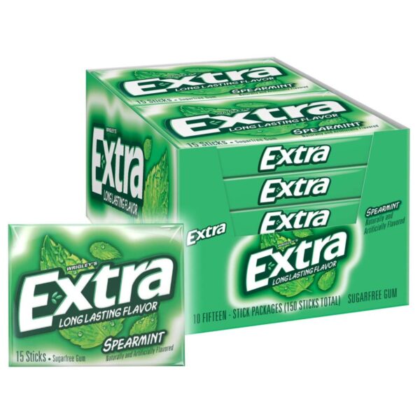 Extra Spearmint Sugarfree Gum, 15 Count Per Pack, 0.76 Each, Pack of 10