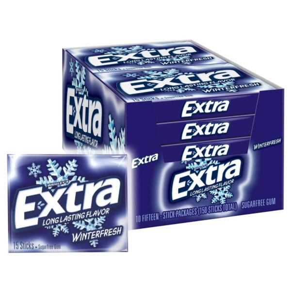 Extra Winterfresh Sugarfree Gum, 15 Count Per Pack, 0.76 Each, Pack of 10