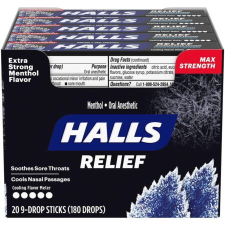 HALLS Relief Cough Drops, Extra Strong Menthol Flavor, 1.16 Oz each, 9 Drops per Pack, Pack of 20