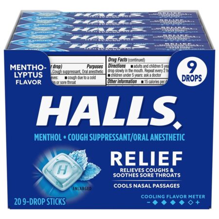 HALLS Relief Cough Drops, Mentho-Lyptus Flavor, 1.16 Oz each, 9 Drops per Pack, Pack of 20