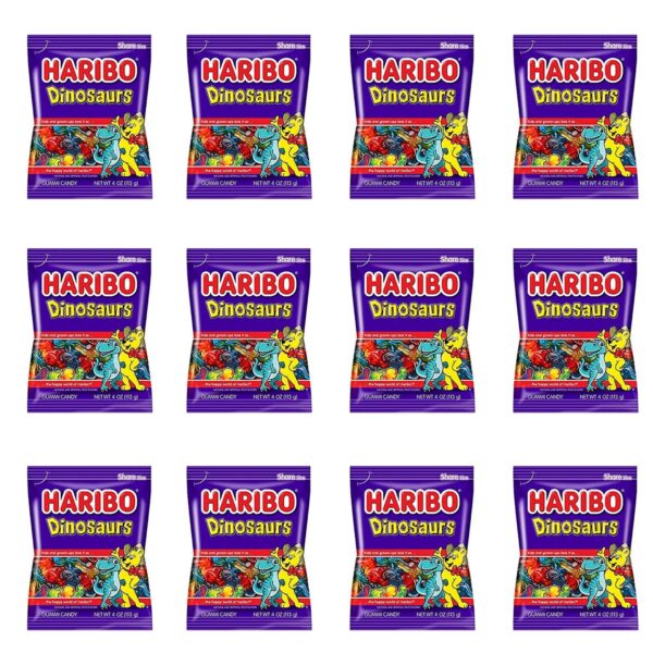 Haribo Gummi Candy, Dinosaurs Gold-Bears, 4 Oz Each, Pack of 12