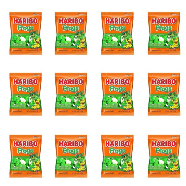 Haribo Gummi Candy, Frogs Gold-Bears, 4 Oz Each, Pack of 12