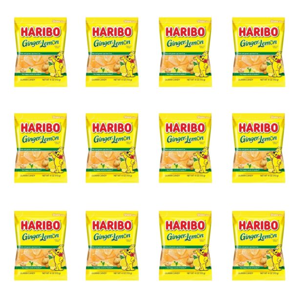 Haribo Gummi Candy, Ginger Lemon Gold-Bears, 4 Oz Each, Pack of 12