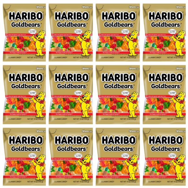 Haribo Gummi Candy, Original Gold-Bears, 4 Oz Each, Pack of 12