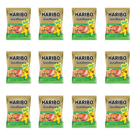 Haribo Gummi Candy, Sour Gold-Bears, 4 Oz Each, Pack of 12