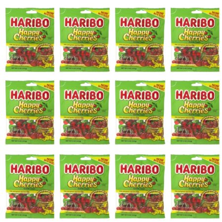 Haribo Gummi Candy, Happy Cherries Gold-Bears, 5 Oz Each, Pack of 12