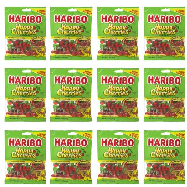 Haribo Gummi Candy, Happy Cherries Gold-Bears, 5 Oz Each, Pack of 12