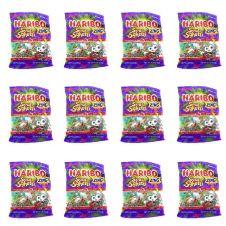 Haribo Gummi Candy, Sour Sghetti Gold-Bears, 4 Oz Each, Pack of 12