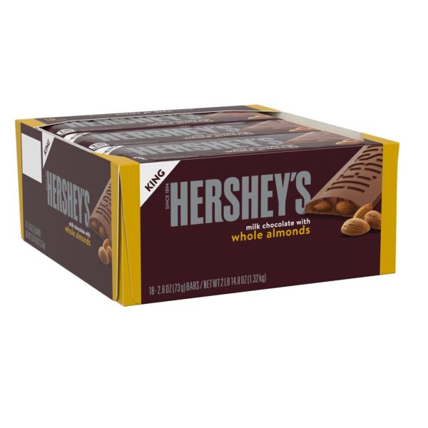 HERSHEY'S Milk Chocolate with Whole Almonds, King Size, 2.6 Oz each, Pack of 18