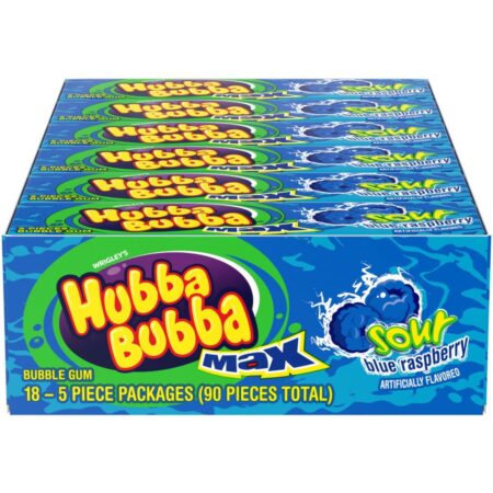 Hubba Bubba Bubble Gum, Max Blue Raspberry Bubble Gum, 1.52 Oz, Pack of 18