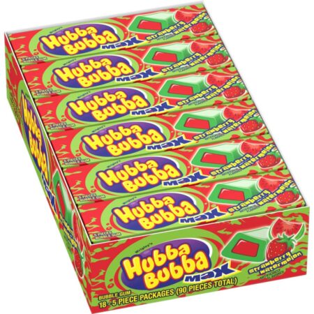 Hubba Bubba Bubble Gum, Max Strawberry Watermelon Bubble Gum, 1.52 Oz, Pack of 18