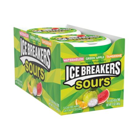 ICE BREAKERS Sour Fruit Mixed Flavored Free Breath Mints Tins, 1.5 oz, Pack of 8