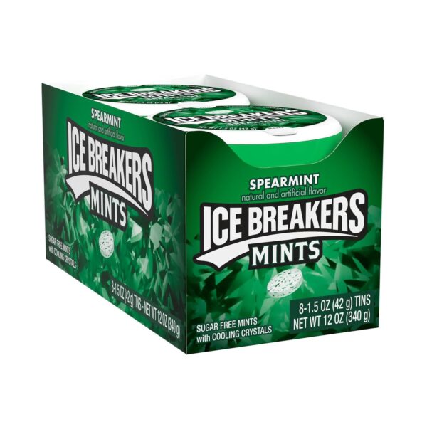 ICE BREAKERS Spearmint Flavored Free Breath Mints Tins, 1.5 oz, Pack of 8