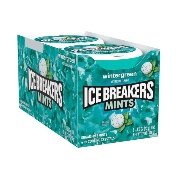 ICE BREAKERS Wintergreen Flavored Free Breath Mints Tins, 1.5 oz, Pack of 8