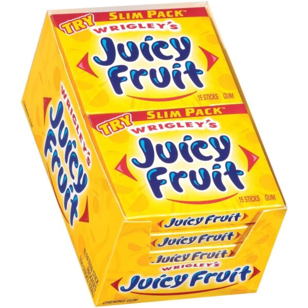 Juicy Fruit Original Chewing Gum, Slim Pack, 15 Sticks Pack, Pack of 10