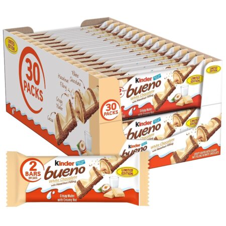 Kinder Bueno White Chocolate with Hazelnut Cream, 1.5 Oz each, Pack of 30