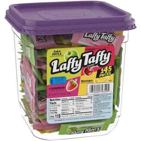 Laffy Taffy Candy Jar, Assorted Fruits Flavor, 0.43 Oz each, 1 Pack of 145 Pieces