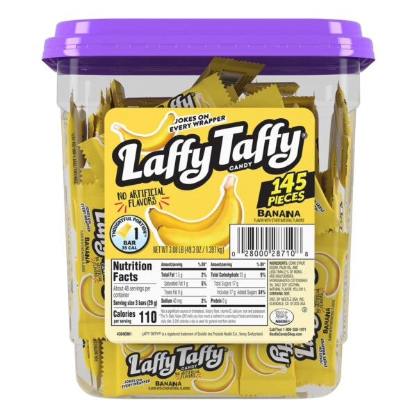 Laffy Taffy Candy Jar, Banana Flavor, 0.43 Oz each, 1 Pack of 145 Pieces