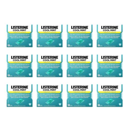 Listerine Cool Mint Pocketpaks Breath Strips Kills Bad Breath Germs, 24-Strip each Pack, Pack of 12