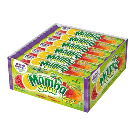 Mamba Sour Fruit Chews Candy, 18 Pieces Per Pack, 2.80 Oz, Pack of 24