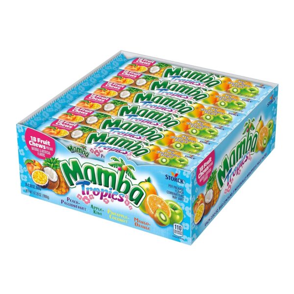 Mamba Tropical Fruit Chews Candy, 18 Pieces Per Pack, 2.80 Oz, Pack of 24