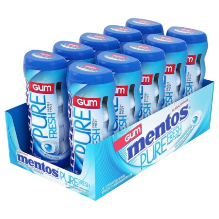 Mentos Pure White Sugar-Free Chewing Gum with Xylitol, Freshmint, 1.52 Oz Each, 15 Piece Bottle (Pack of 10)