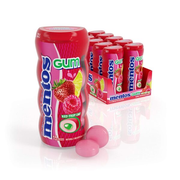 Mentos Pure White Sugar-Free Chewing Gum with Xylitol, Red Fruit Lime, 1.52 Oz Each, 15 Piece Bottle (Pack of 10)