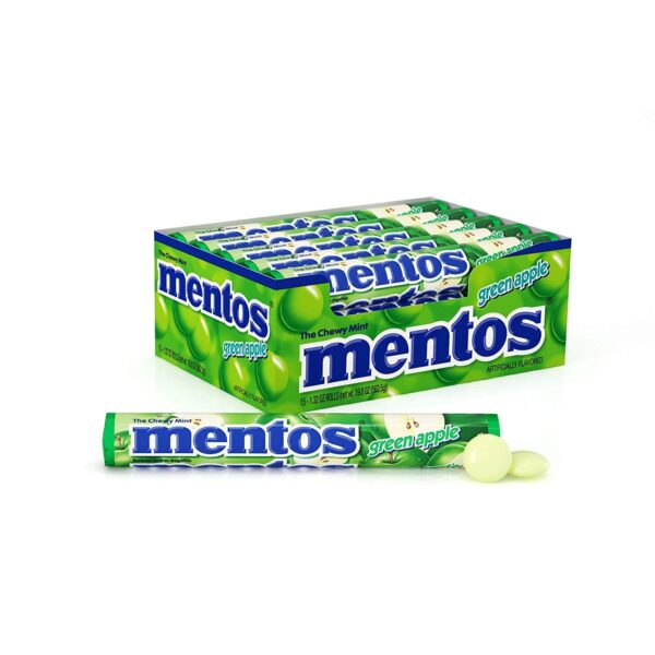 Mentos Chewy Mint Candy Roll, Green Apple Flavor, 1.32 Oz Each, Pack of 15