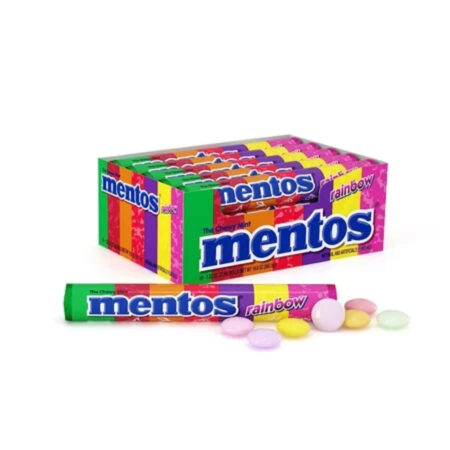 Mentos Chewy Mint Candy Roll, Rainbow Flavor, 14 Count Per Pack, 1.32 Oz Each Pack, Pack of 15