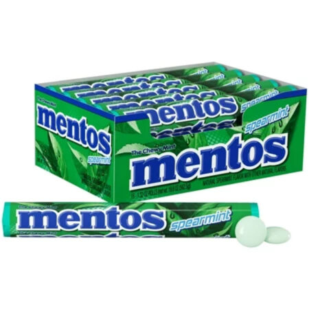 Mentos Chewy Mint Candy Roll, Spearmint Flavor, 14 Count Per Pack, 1.32 Oz Each Pack, Pack of 15