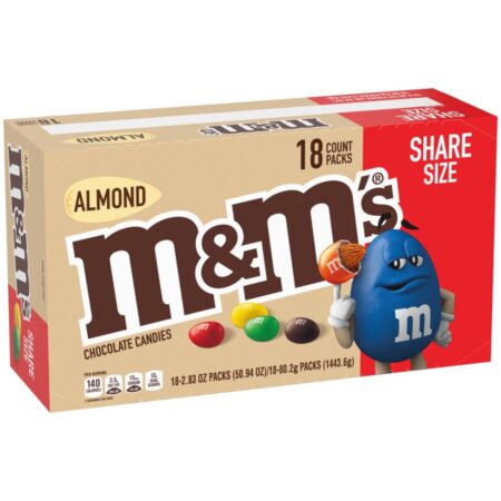 M&M Almond Chocolate Bars, King Size, 2.83 Oz each, Pack of 18