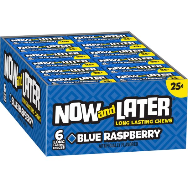 Now and Later Original Taffy Chews Candy, Blue Raspberry, 0.93 Oz Each, Pack of 24