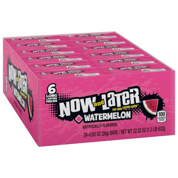 Now and Later Long-Lasting Chew, Watermelon Flavor, 0.93 Each, Pack of 24